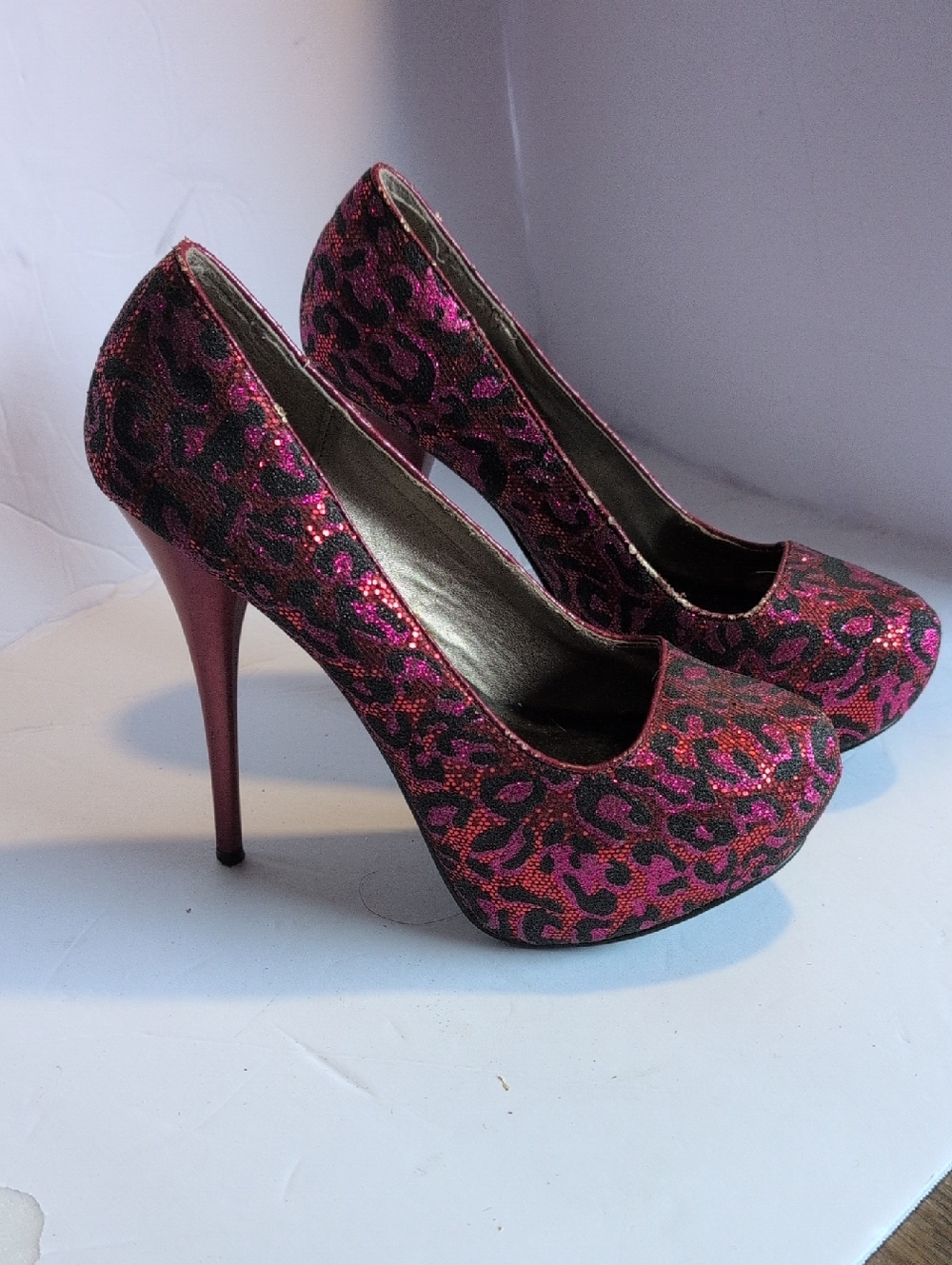 Glitter Leopard Print Pink High Heel Pumps